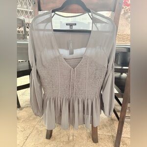 American Eagle Outfitters Gray Smocked Blouse